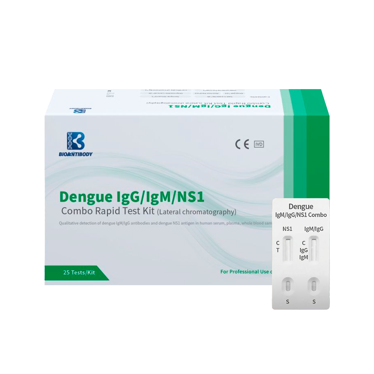 Pruebas rápidas de Dengue IgG / IgM / NS1 Combo Rapid Test Kit  con 25 pruebas BIOANTIBODY